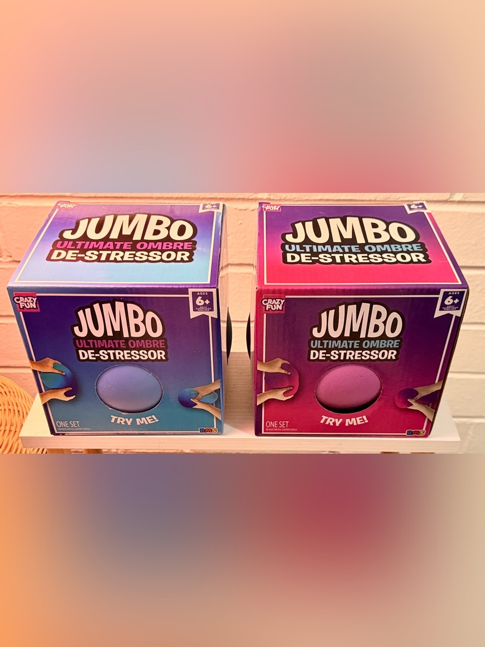 RMS Crazy Fun Jumbo Ombre De-Stressor Balls Set of 2 NEW Giant Squishy Fidget